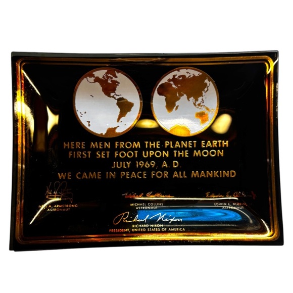 1969 Apollo 11 Moon Landing commemorative glass tray dish plate - Picture 2 of 5
